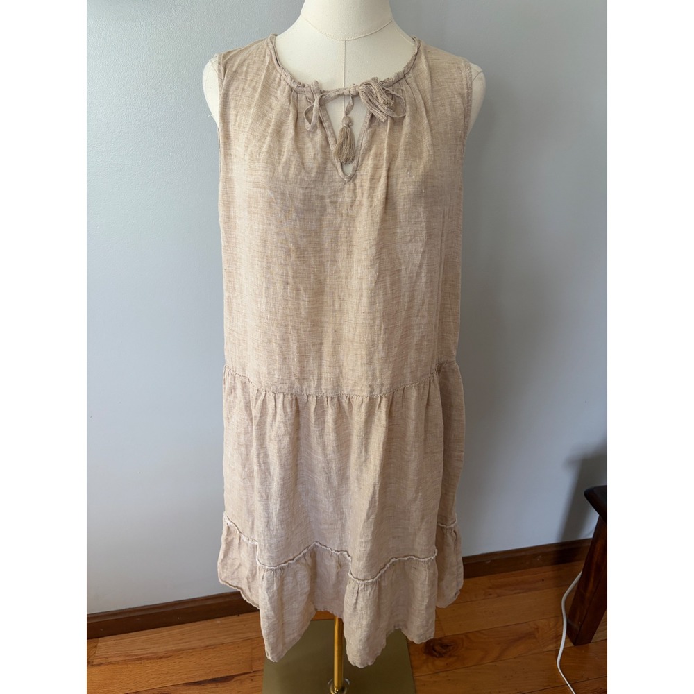 J. McLaughlin Christa Linen Tassel Tiered Dress in tan Size medium